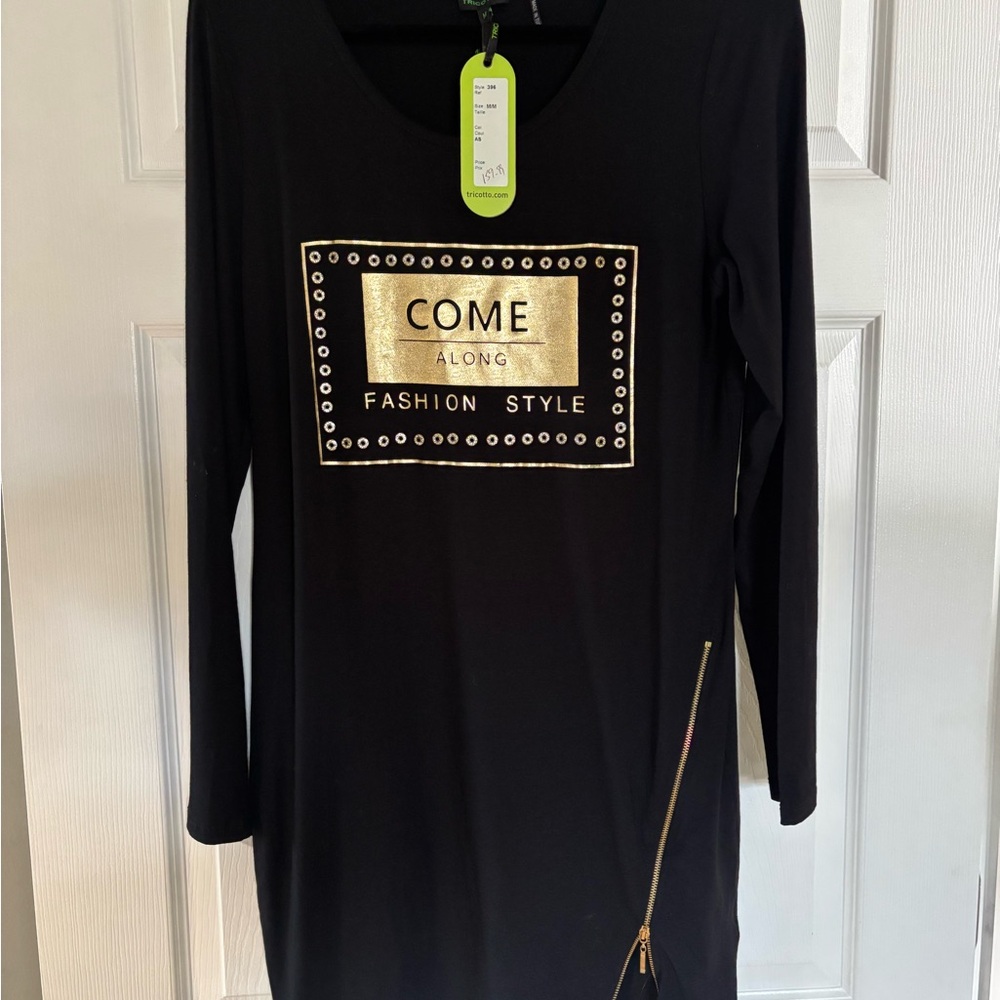 Tricotto Elegant Black Dress with Gold Accents